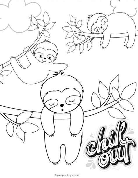 Printable Cute Sloth Coloring Pages